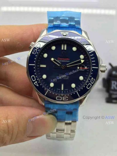 Grade 1A Omega Replica Watches James Bond Blue Ceramic Blue Dial